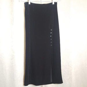 Vintage Women’s Black Stretch Velvet Button Detail Slit Maxi Skirt Another Thyme
